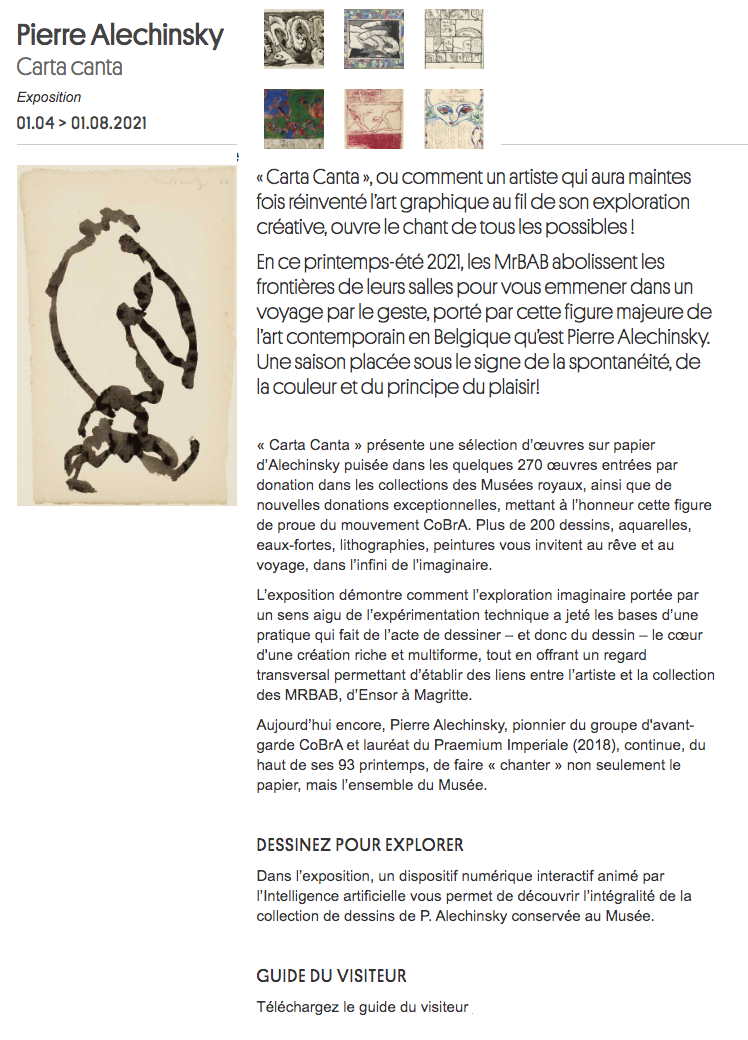 Page Internet. Musée des Beaux-Arts. Exposition Pierre Alechinsky - Carta canta. 2021-04-01